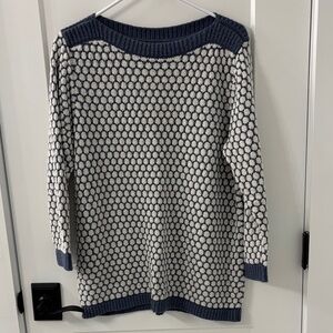 LOFT Navy and Cream Patterned Sweater